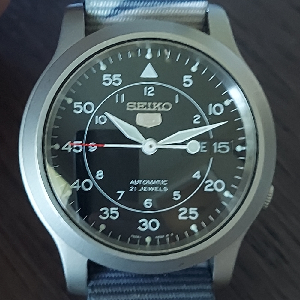 Seiko SNK809 with Double Dome Sapphire Crystal